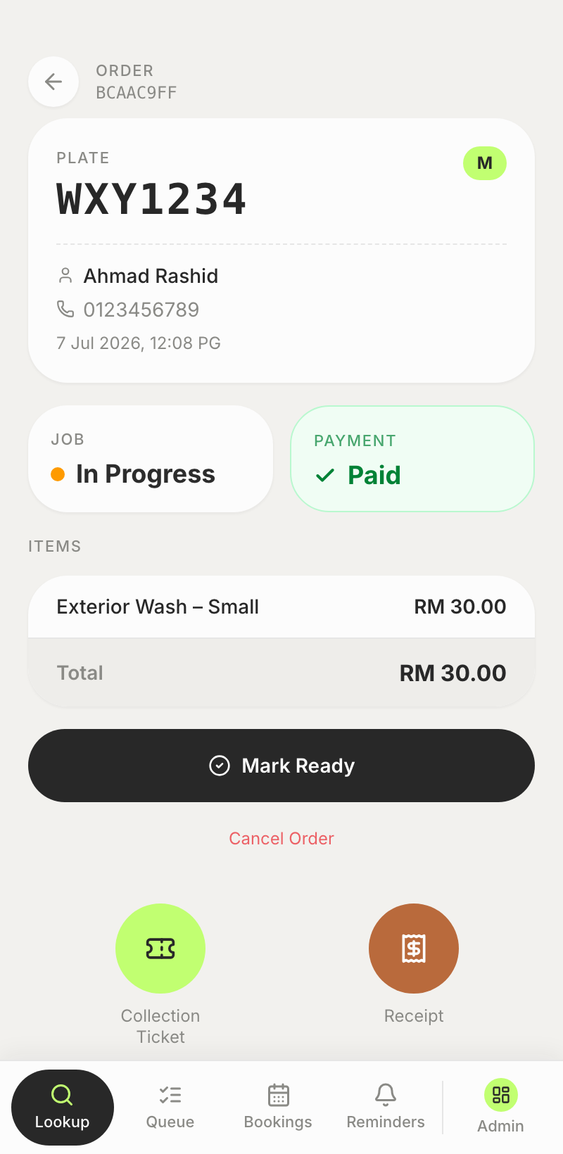 Order — live status board