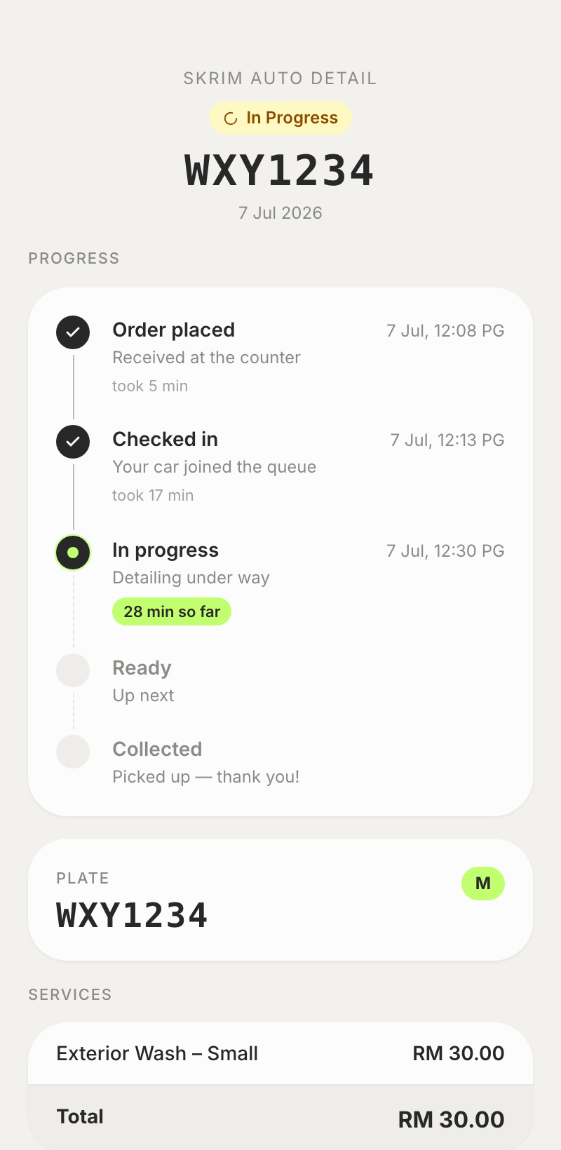 Customer portal — live job timeline